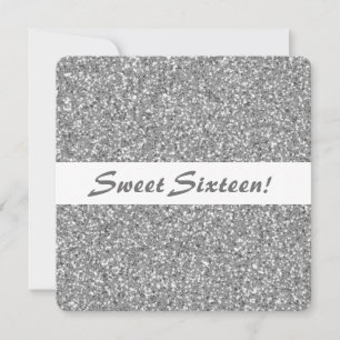 Silber-Glitter-Look-Muster Süße Sechzehn Geburtsta Einladung