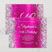 Silber Glitter Magenta Folie Monogramm 50. Geburts (Vorne/Hinten)