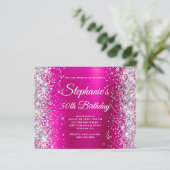 Silber Glitter Magenta Folie Monogramm 50. Geburts (Stehend Vorderseite)
