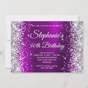 Silber Glitter Magenta Lila Fancy 40. Geburtstag Einladung