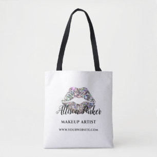 Silber-Glitter-Makeup-Artist-Kiss-Lippen-Geschäft Tasche