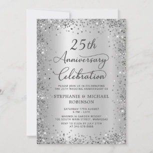 Silber Glitter Metallic 25. Hochzeitstag Einladung