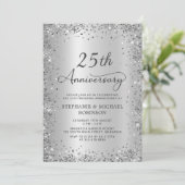 Silber Glitter Metallic 25. Hochzeitstag Einladung (Stehend Vorderseite)