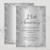 Silber Glitter Metallic 25. Hochzeitstag Einladung (Vorne/Hinten)