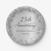 Silber Glitter Metallic 25. Hochzeitstag Pappteller (Vorderseite)