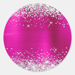 Silber Glitter Metallic Hot Pink Blank Runder Aufkleber