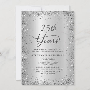 Silber-Glitter-Metallisch 25. Hochzeitstag Einladung
