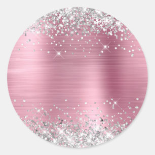 Silber Glitter Metallisch Hellrosa Leer Runder Aufkleber