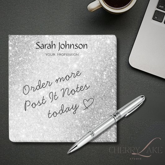 Silber Glitter Monogramm Personalisierter Name Post-it Klebezettel