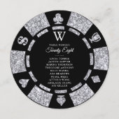 Silber Glitter Monogramm Poker Chip Casino Hochzei Einladung (Vorderseite)