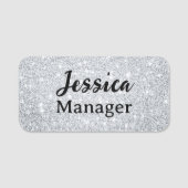 Silber-Glitter-Namensschild PIN oder MAGNET Arbeit Namensschild (Vorderseite)