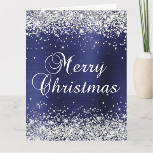 Silber Glitter Navy Blau Folie Großer Frohe Weihna Karte