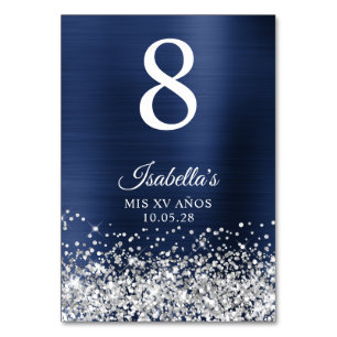 Silber Glitter Navy Blau Folie Mis XV Anos Tischnummer