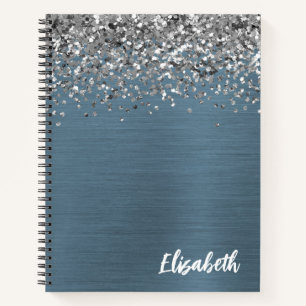 Silber-Glitter Navy-Blau Gebürstetes Metall-Monogr Notizblock