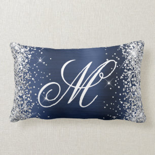 Silber Glitter Navy Folie Fancy Monogramm Lendenkissen