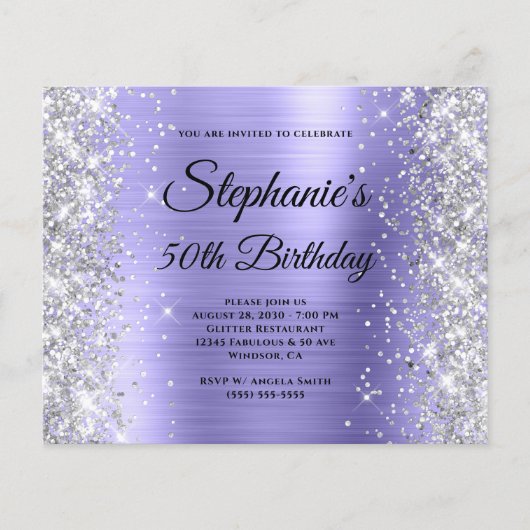 Silber Glitter Periwinkle Folie 50. Geburtstag Flyer (Vorne)
