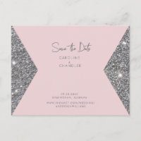 Silber Glitter & Pink Foto Hochzeit Save the Date