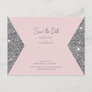 Silber Glitter & Pink Foto Hochzeit Save the Date Postkarte