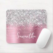 Silber Glitter Pink Glam Name Mousepad (Mit Mouse)