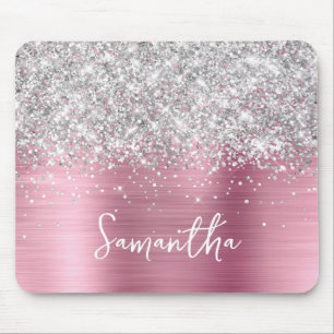 Silber Glitter Pink Glam Name Mousepad