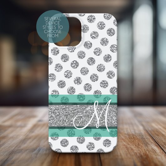 Silber-Glitter-Polka-Punkte-Muster mit Monogramm iPhone Hülle
