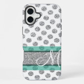 Silber-Glitter-Polka-Punkte-Muster mit Monogramm iPhone Hülle (Rückseite)