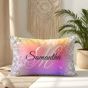Silber Glitter Regenbogen Folie Fancy Monogramm Lendenkissen