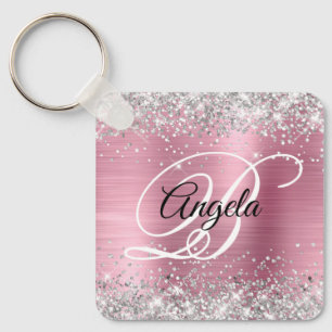 Silber Glitter Rosa Folie Fancy Monogramm Schlüsselanhänger