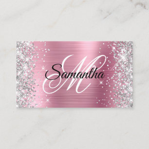 Silber Glitter Rosa Folie Fancy Monogramm Visitenkarte