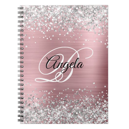 Silber Glitter Rosa Metallic Fancy Monogramm Notizblock (Vorderseite)