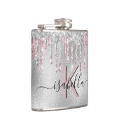 Silber Glitter rosa Monogramm Glanz Schriftzug Flachmann (Rechts)