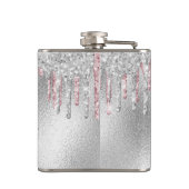 Silber Glitter rosa Monogramm Glanz Schriftzug Flachmann (Rückseite)