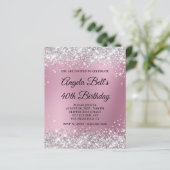 Silber Glitter Rosa Unschärfe 40. Geburtstagseinla (Stehend Vorderseite)