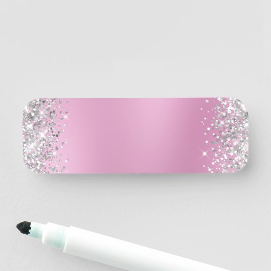 Silber Glitter Rosa Unschärfe Leer Namensschild (Beispiel)