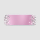 Silber Glitter Rosa Unschärfe Leer Namensschild (Vorderseite)