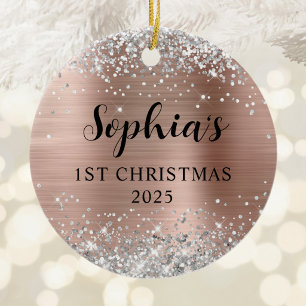 Silber Glitter Rose Gold Folie 1. Weihnachten Foto Keramik Ornament