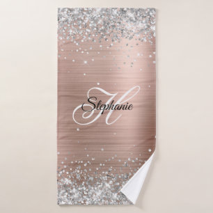 Silber Glitter Rose Gold Folie Fancy Monogramm Badehandtuch