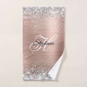 Silber Glitter Rose Gold Folie Fancy Monogramm Handtuch