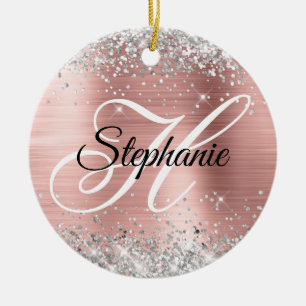 Silber Glitter Rose Gold Folie Fancy Monogramm Keramik Ornament