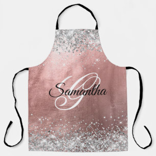 Silber Glitter Rose Gold Folie Fancy Monogramm Schürze