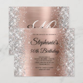 Silber Glitter Rose Gold Folie Monogramm 50. Gebur (Vorne/Hinten)