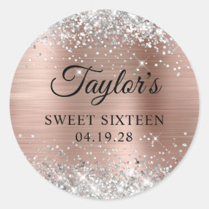 Silber Glitter Rose Gold Folie Sweet Sixteen Runder Aufkleber