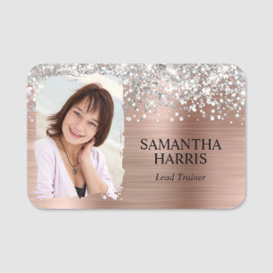 Silber Glitter Rose Gold Folien Pinselstrich Foto Namensschild