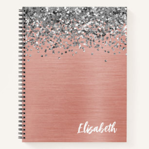 Silber Glitter Rose Gold gebürstete Metall-Monogra Notizblock
