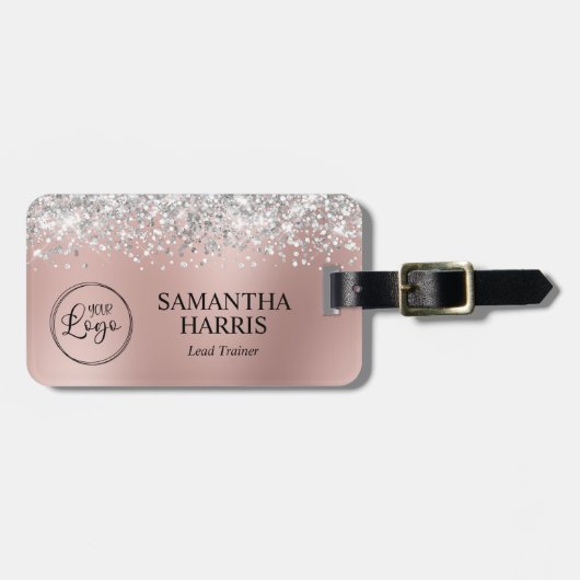 Silber Glitter Rose Gold Ombre Logo Gepäckanhänger (Vorderseite horizontal)
