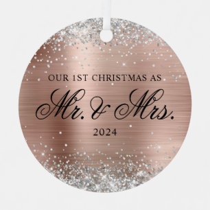 Silber Glitter Rose Goldfolie 1. Weihnachten Foto Ornament Aus Metall