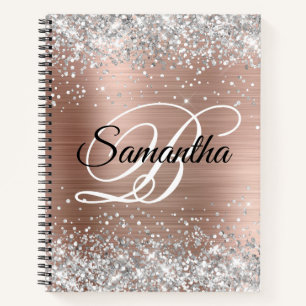 Silber Glitter Roségold Folie Fancy Monogramm Notizblock