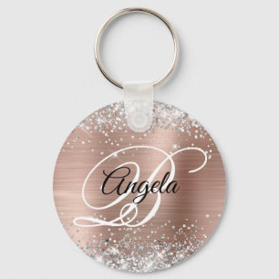 Silber Glitter Roségold Folie Fancy Monogramm Schlüsselanhänger