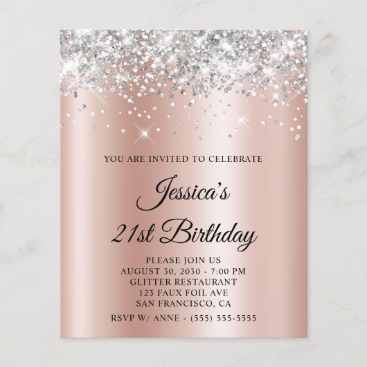 Silber Glitter Roségold Schimmer 21. Geburtstag Flyer (Vorne)