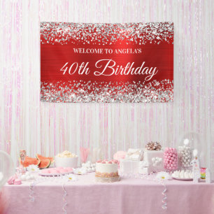 Silber Glitter Rot Folie 40. Geburtstag Willkommen Banner